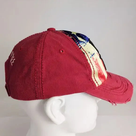 Wild And Free American Flag Distressed Red Baseball Hat Ball Cap 4350 District - Picture 4 of 7